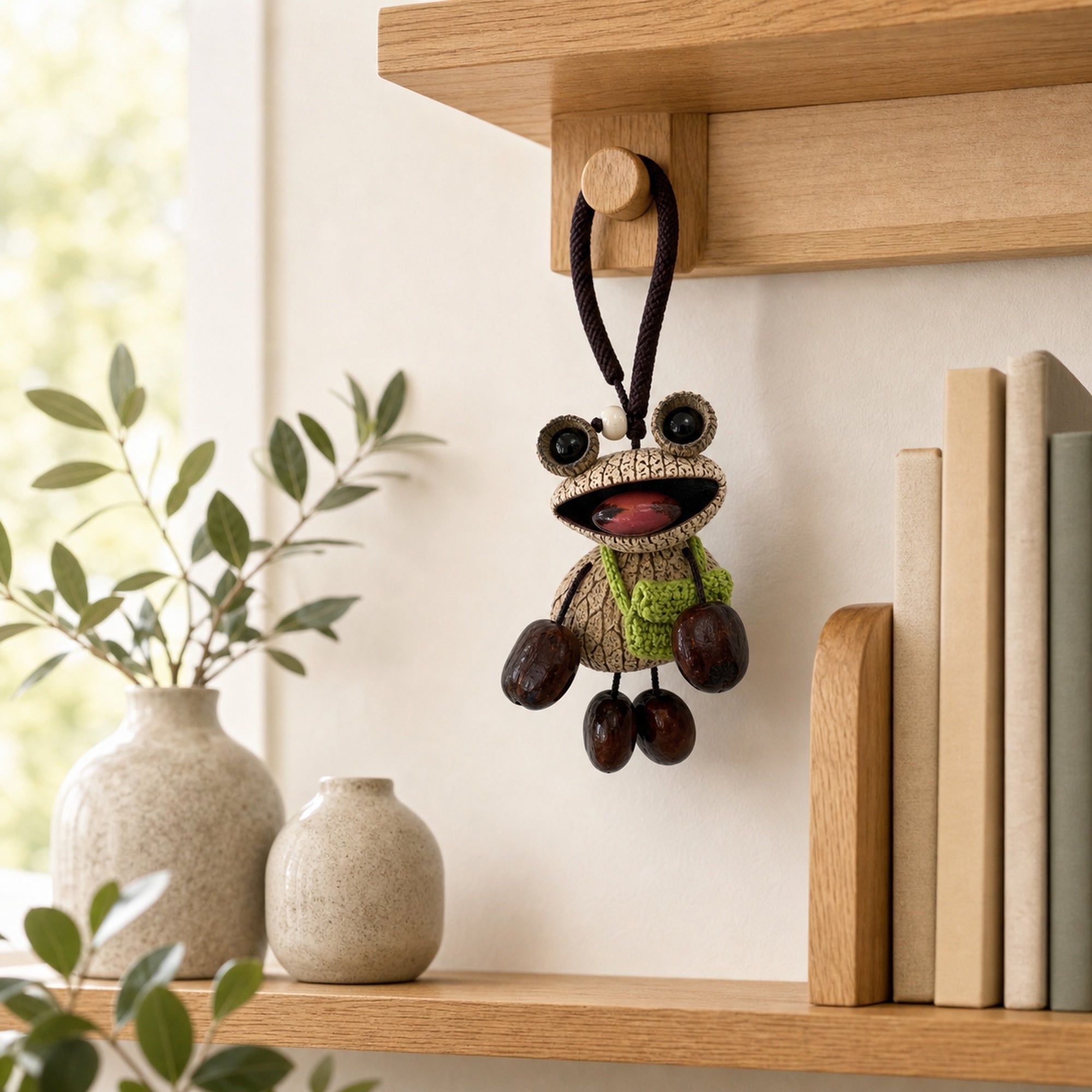 YUNOVA Big-Eye Frog handmade natural charm used as home shelf decor