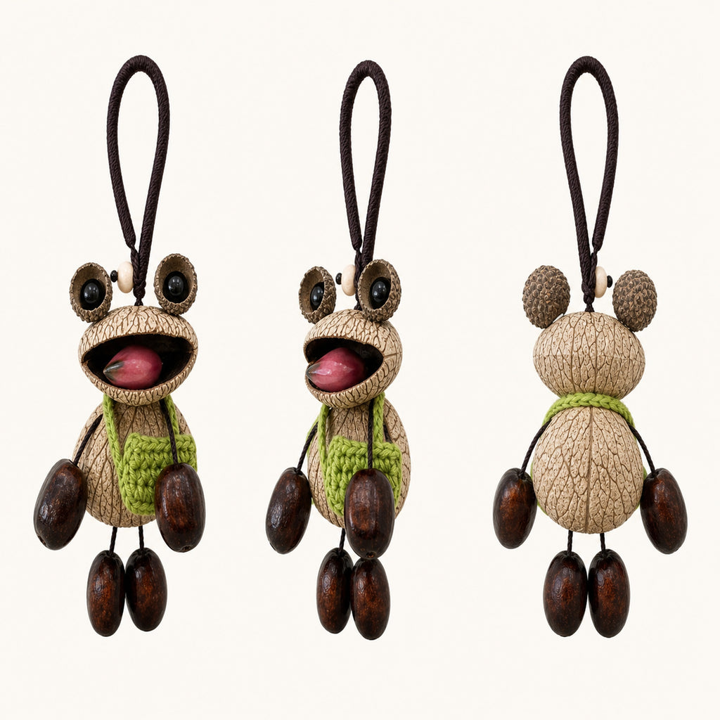Three-angle product view of YUNOVA Big-Eye Frog natural hanging charm