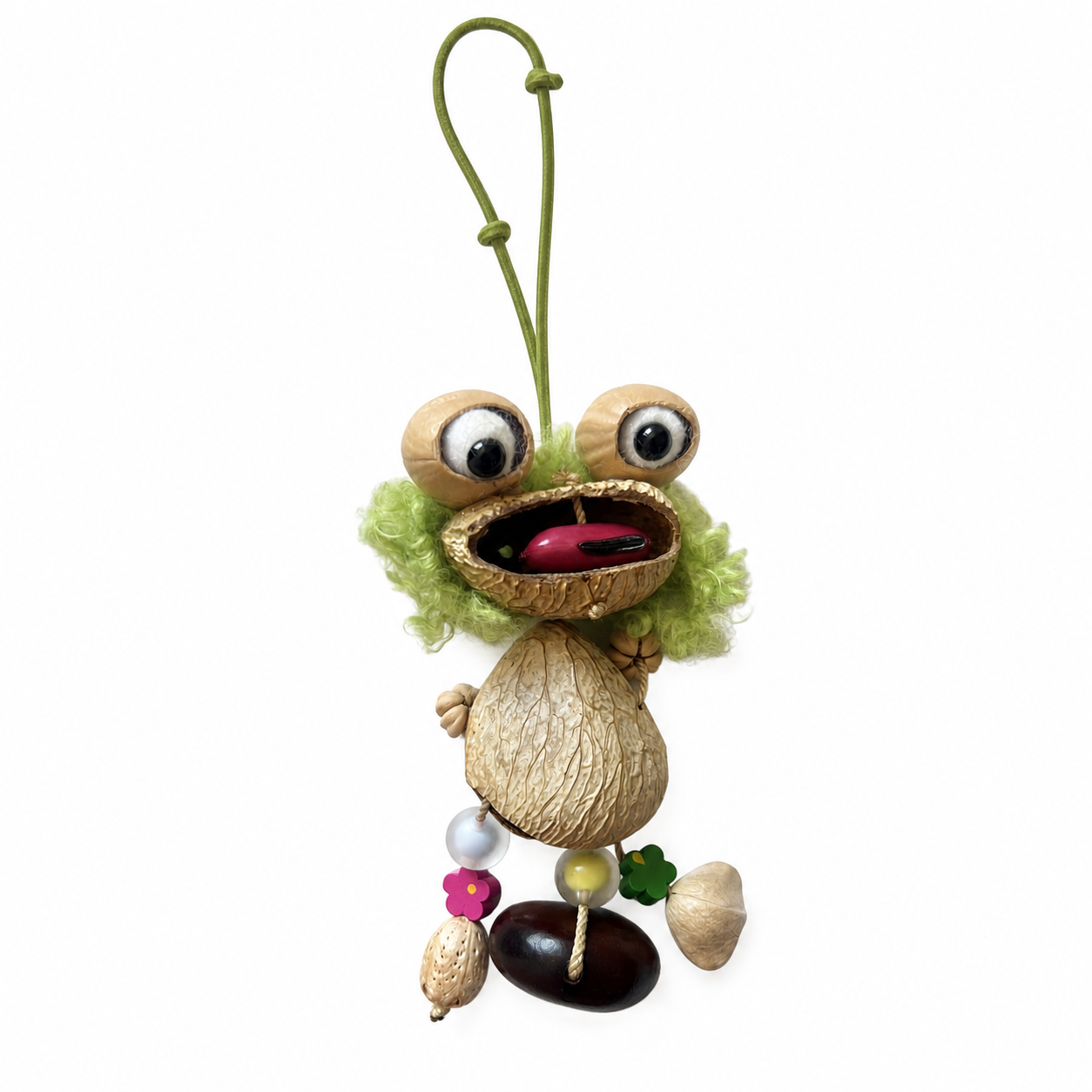 YUNOVA Curly Frog handmade botanical hanging charm on a clean studio background