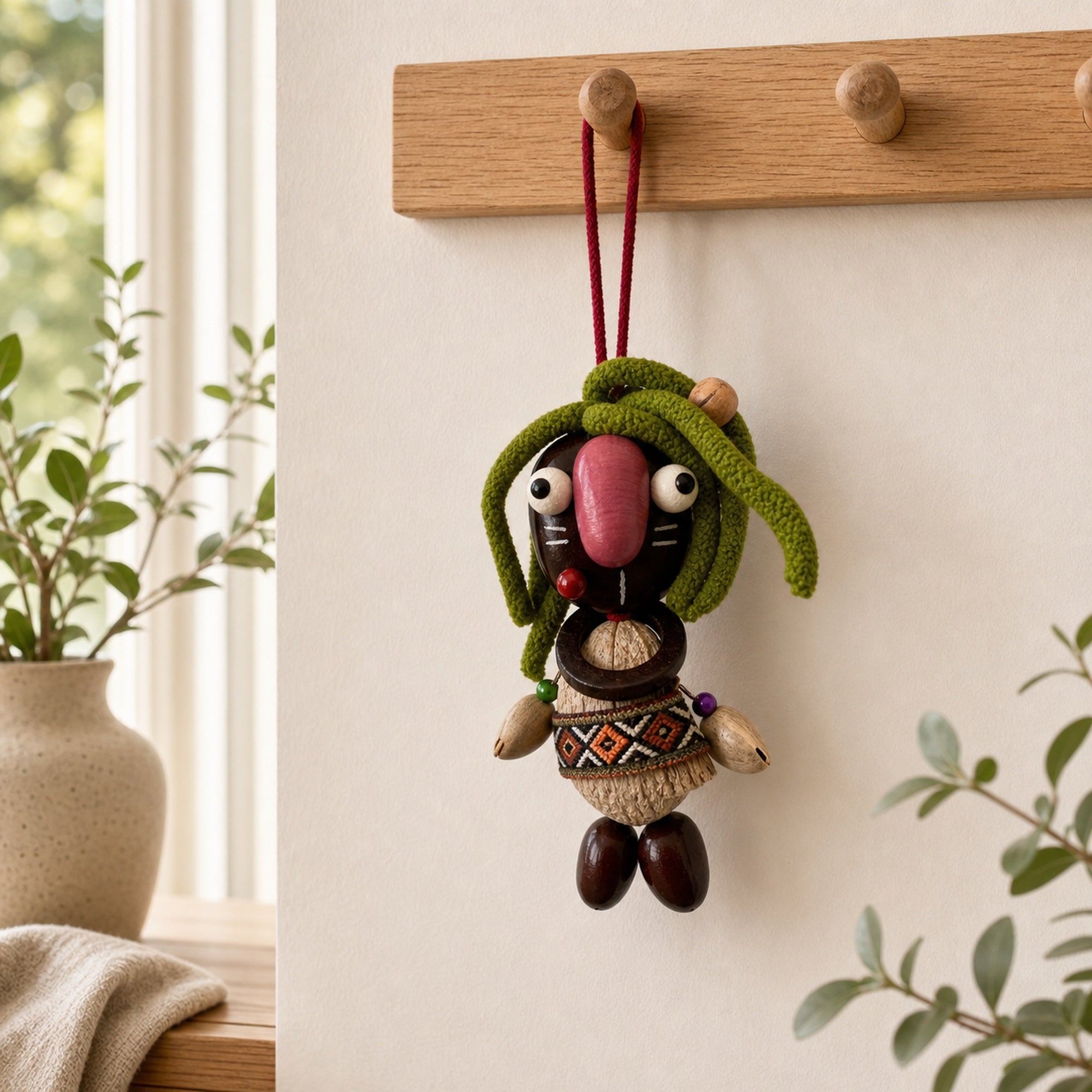 YUNOVA Dark Pod Doll hanging ornament displayed on a home wall hook