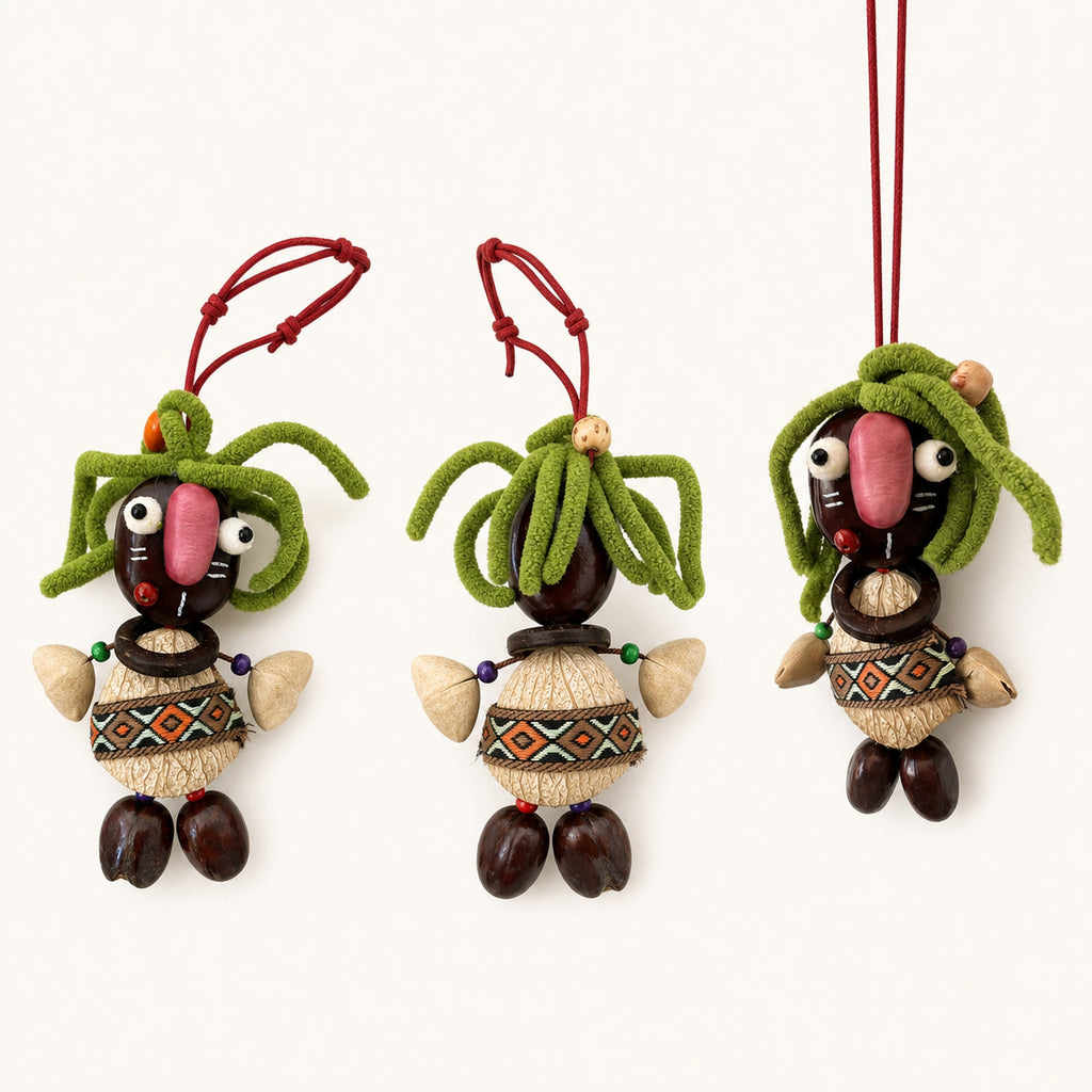 Three-angle product view of YUNOVA Dark Pod Doll handmade hanging ornament