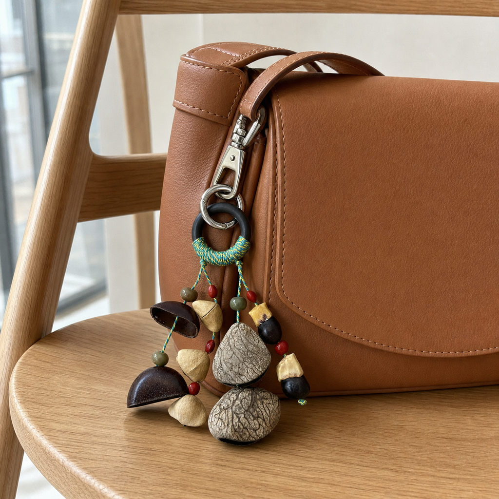 YUNOVA Mixed Botanical Shell Wind Chime A styled as a crossbody bag charm