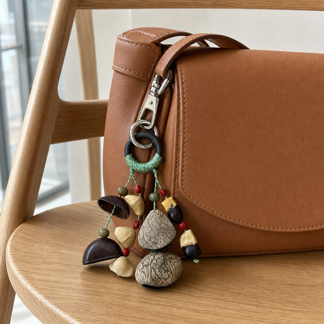 YUNOVA Mixed Botanical Shell Wind Chime A styled as a crossbody bag charm
