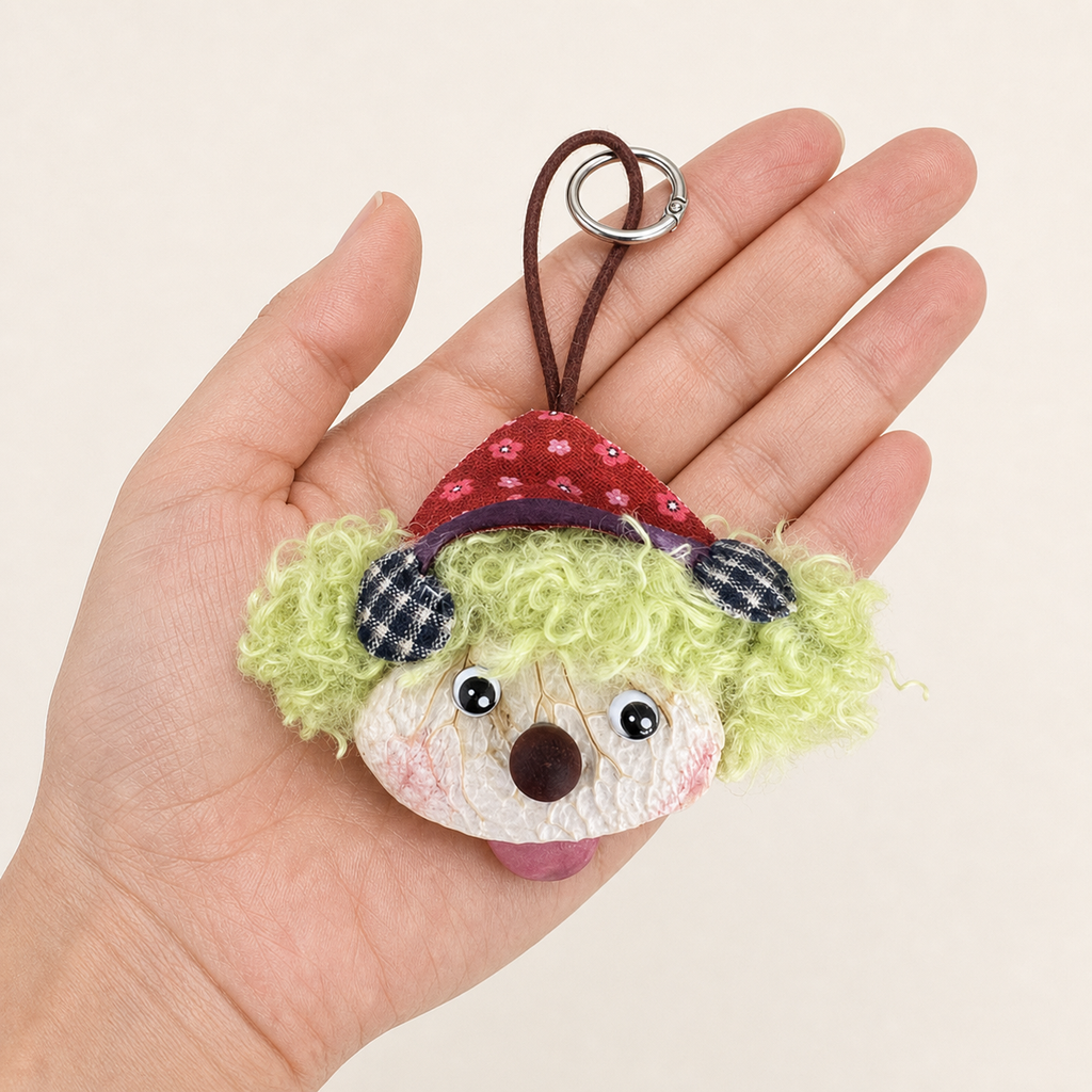 Adult hand holding a YUNOVA pod doll charm to show approximate scale