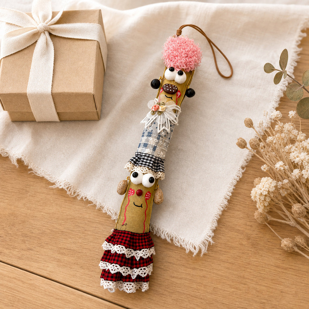 YUNOVA Sword Bean Pod Doll handmade ornament styled on a gift tabletop display
