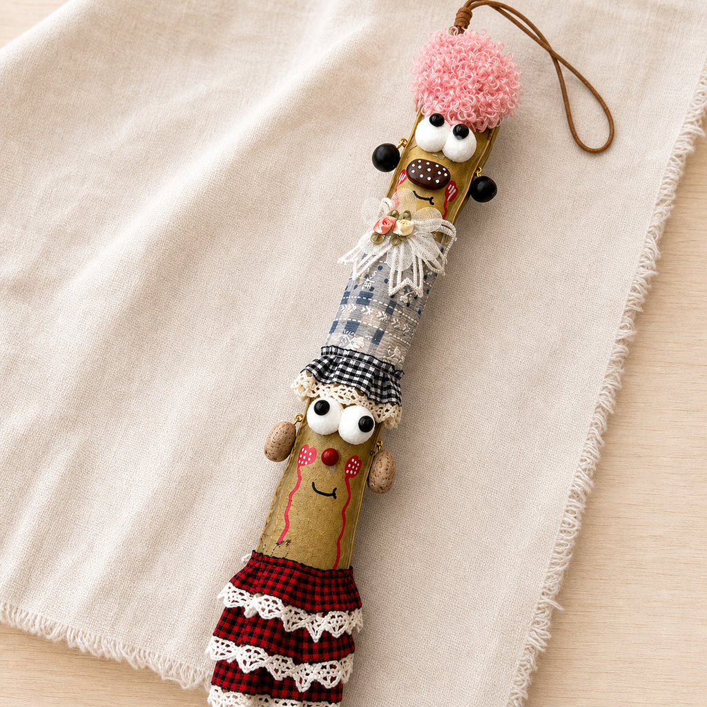 Close-up material detail of YUNOVA Sword Bean Pod Doll handmade ornament
